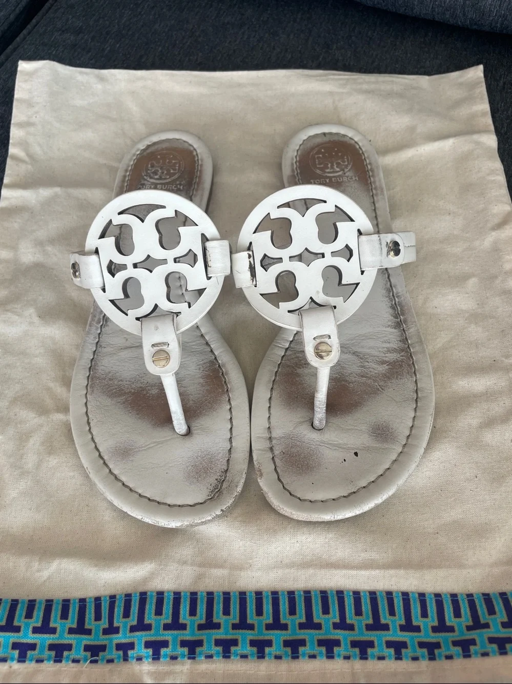 Tory Burch Miller White leather flats sandals slides US 7